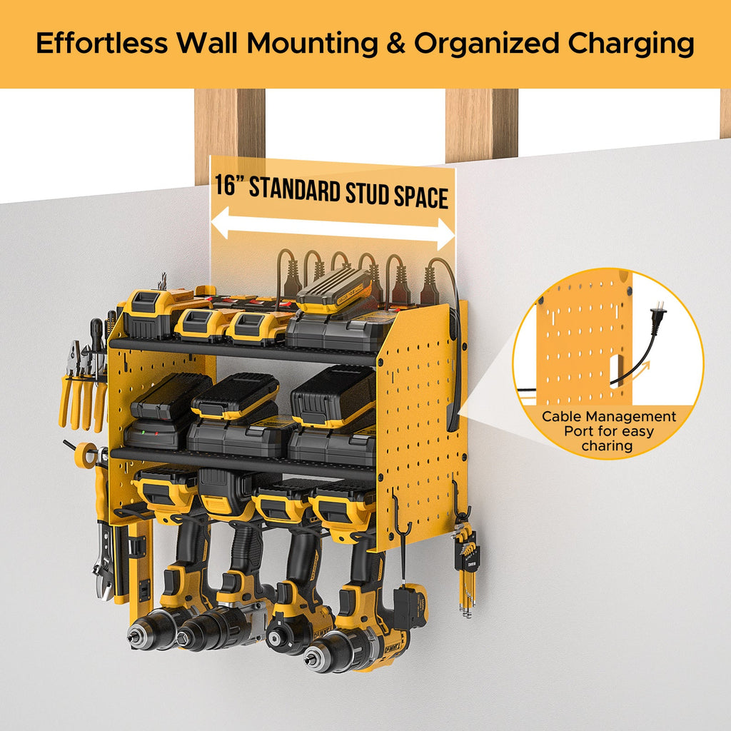 3 Layers Power Tools Organizer Wall Mount with Charging Station, Garage Tool Storage Rack