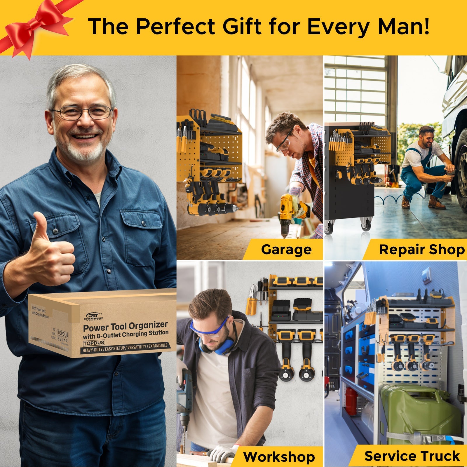 3 Layers Power Tools Organizer Wall Mount with Charging Station, Garage Tool Storage Rack